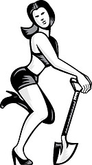 Image showing Pin-up Girl With Shovel Spade Retro