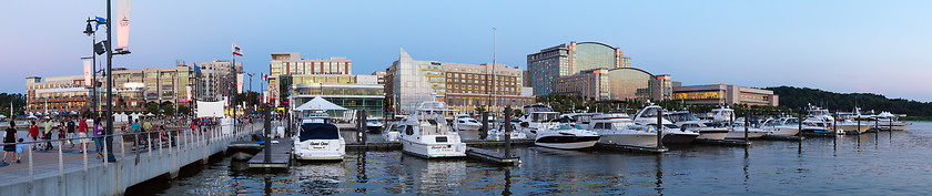 Image showing Tourists watch sunset from National Harbor