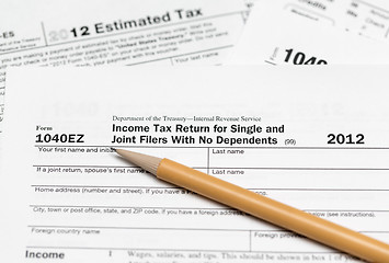 Image showing USA tax form 1040ez for year 2012