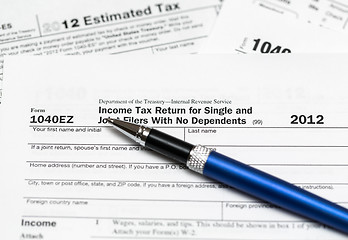 Image showing USA tax form 1040ez for year 2012