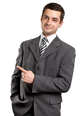 Image showing Business Man Shows Something With Finger