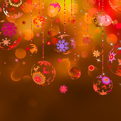 Image showing Christmas baubles against bokeh background. EPS 8