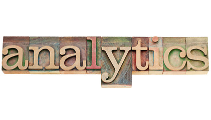 Image showing analytics word in wood type