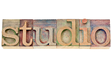 Image showing studio word in wood type