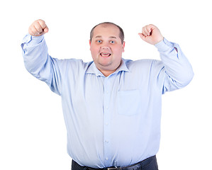 Image showing Happy Fat Man in a Blue Shirt