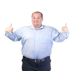 Image showing Happy Fat Man in a Blue Shirt