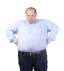 Image showing Happy Fat Man in a Blue Shirt