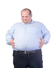 Image showing Happy Fat Man in a Blue Shirt