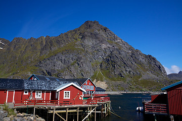 Image showing Red rorbu fishing huts