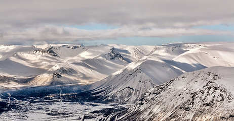 Image showing Landscape snowy mountain valley