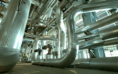 Image showing industrial ladders, cables, pipelines in blue tones