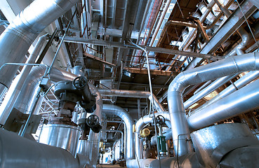 Image showing industrial ladders, cables, pipelines in blue tones