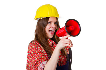 Image showing Craftswoman with megaphone