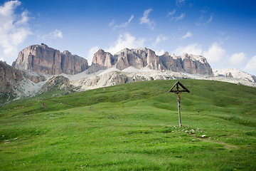 Image showing Crucifix sign on Pass Pordoi