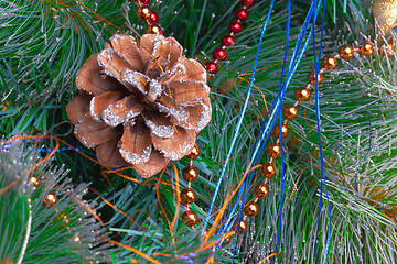 Image showing Christmas Tree Decorated with Bright Tinsel