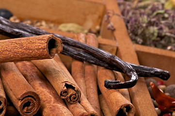 Image showing Cinnamon Sticks and Vanilla Pods