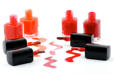 Image showing Bright Nail Varnishs and Spilled with Brushes