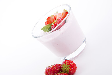 Image showing fresh deliscious strwaberry yoghurt shake cream isolated