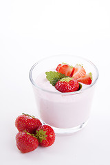 Image showing fresh deliscious strwaberry yoghurt shake cream isolated