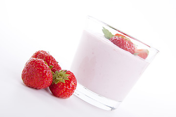 Image showing fresh deliscious strwaberry yoghurt shake cream isolated