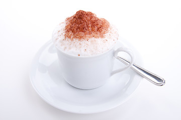 Image showing fresh capuccino with chocolate and milk foam isolated