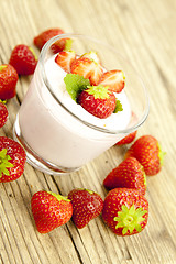 Image showing fresh tasty strawberry yoghurt shake dessert on table