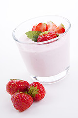 Image showing fresh deliscious strwaberry yoghurt shake cream isolated