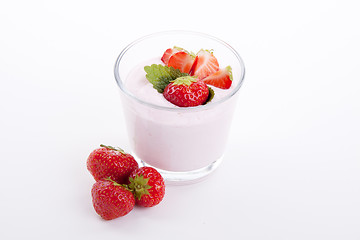 Image showing fresh deliscious strwaberry yoghurt shake cream isolated
