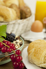 Image showing traditional french breakfast on table in morning