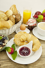 Image showing traditional french breakfast on table in morning