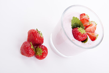 Image showing fresh deliscious strwaberry yoghurt shake cream isolated