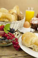 Image showing traditional french breakfast on table in morning
