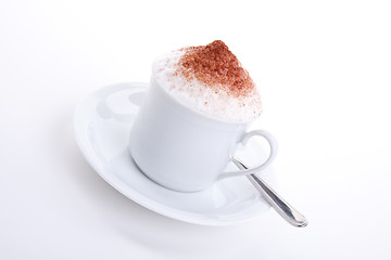 Image showing fresh capuccino with chocolate and milk foam isolated