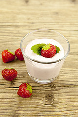 Image showing fresh tasty strawberry yoghurt shake dessert on table