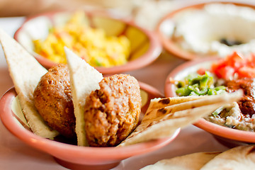 Image showing Felafel and Pita for breakfast