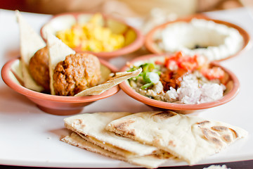 Image showing Felafel and Pita for breakfast