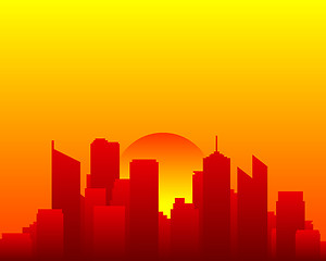 Image showing City skyline and sun