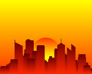 Image showing City skyline and sun