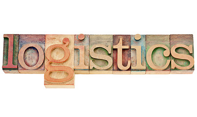 Image showing logistics word in wood type