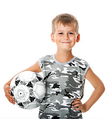 Image showing Boy holding soccer ball