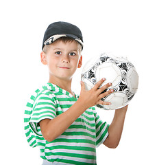 Image showing Boy holding soccer ball