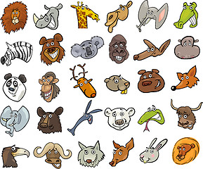 Image showing Cartoon wild animals heads huge set