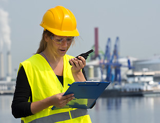 Image showing Female harbor worker