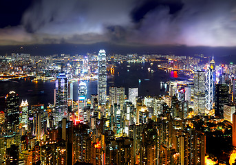 Image showing Hong Kong at night view from peak