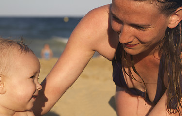 Image showing Mother and Baby enjoying beach