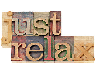 Image showing just relax in wood type