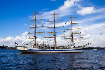 Image showing A white frigate on Neva river