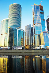 Image showing Modern skyscrapers at sunset