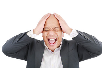 Image showing African American businessman screaming. 