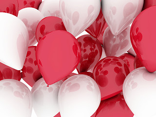 Image showing Balloons red and white. 3d imagen, holidays concept